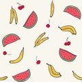 Fruits seamless pattern. Cartoon trendy illustration.