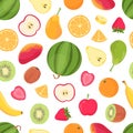 Fruits seamless pattern. Tropical citrus fruit and berry, banana, orange, watermelon, mango and strawberry. Summer tropic food Royalty Free Stock Photo