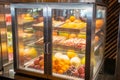 Fruits selection in glass fridge at the buffet