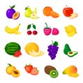 Cartoon fresh fruits isolated icons on white Royalty Free Stock Photo