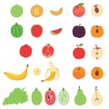 Collection of various hand drawn, flat colored fruits