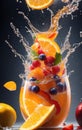 Fruits slices glass with splashes and drops of water on a dark background Royalty Free Stock Photo