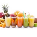 Fruits smoothies, summer cool drinks top view macro