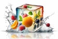 Fruits Splash under ice cube chilled concept Royalty Free Stock Photo