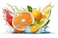 Fruits splashing of juice. Splash of water on white background, Generative AI Royalty Free Stock Photo