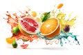 Fruits splashing of juice. Splash of water on white background, Generative AI Royalty Free Stock Photo