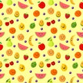 Fruits sportsman seamless pattern. Cute Sport fruits characters. Healthy eating. Summer seamless vector pattern