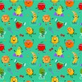 Fruits sportsman seamless pattern. Cute Sport fruits characters. Healthy eating. Summer seamless vector pattern