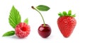 Fruits. Strawberry, cherry and raspberry on white Royalty Free Stock Photo