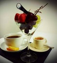 Fruits strawberry grapes whitegrapes tea coffee