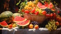 Colorful fruits on desk, a vibrant and healthy workspace adornment Royalty Free Stock Photo