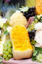 Fruits table with carved pumpkin Royalty Free Stock Photo