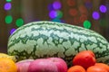 Fruits on the table, watermelon, apple, banana