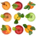 Fruits top view from above apple orange isolated on white