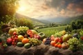 Fruits vegetable landscape. Generate Ai Royalty Free Stock Photo