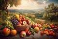 Fruits vegetable landscape harvest. Generate Ai Royalty Free Stock Photo