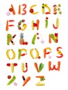 Fruits and vegetables alphabet letters Royalty Free Stock Photo