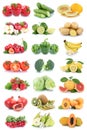 Fruits and vegetables background collection isolated on white with apple lemon tomatoes fresh fruit portrait format Royalty Free Stock Photo