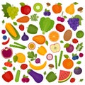 Fruits and vegetables background. Organic and healthy food. Flat