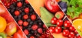 Fruits and vegetables background. skinali. Wide photo. Collage