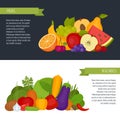 Fruits and vegetables banner. Healthy food. Flat style, vector i Royalty Free Stock Photo
