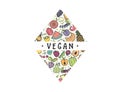 Fruits and vegetables, banner vegan, isolated color vector icons.