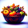 Fruits and vegetables in a basket on a white background. Autumn. Generative AI Royalty Free Stock Photo