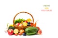 Fruits and vegetables in basket white background. Royalty Free Stock Photo