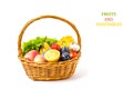 Fruits and vegetables in basket white background. Royalty Free Stock Photo