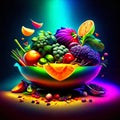 Fruits and vegetables in a bowl on a dark background. Vector illustration Generative AI Royalty Free Stock Photo