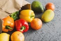 Fruits and vegetables in brown paper bag. Grocery delivery Royalty Free Stock Photo