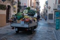 Fruits and vegetables cart on the streets of Cefalu, Italy