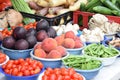 Assorted Raw Vegetables and Fruit in Bowls on Table Royalty Free Stock Photo