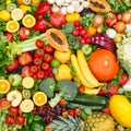 Fruits and vegetables collection food background square apples oranges tomatoes fresh fruit vegetable