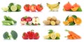 Fruits vegetables collection isolated apple apples tomatoes orange banana colors fresh fruit Royalty Free Stock Photo