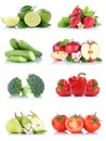 Fruits vegetables collection isolated apple apples tomatoes strawberries bell pepper colors fresh fruit Royalty Free Stock Photo