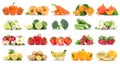Fruits and vegetables collection isolated apple tomatoes orange Royalty Free Stock Photo