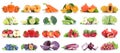 Fruits and vegetables collection isolated apple tomatoes orange pears lettuce colors fresh fruit