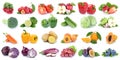 Fruits and vegetables collection isolated on white banner with apple tomatoes orange lettuce fresh fruit Royalty Free Stock Photo