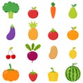 Fruits and vegetables collection. Vector isolates in cartoon flat style on a white background. Royalty Free Stock Photo