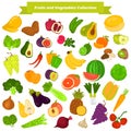 Fruits and vegetables color icons set for web and mobile design