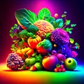 Fruits and vegetables. Colorful background. 3D illustration. Generative AI