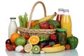 Fruits, vegetables and drinks in a shopping basket Royalty Free Stock Photo