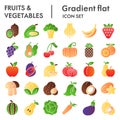 Fruits and vegetables flat icon set, farm food symbols collection, vector sketches, logo illustrations, vitamin signs Royalty Free Stock Photo