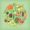 Fruits and vegetables flat icons collection set