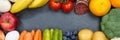 Fruits and vegetables food collection banner frame slate copyspace from above Royalty Free Stock Photo