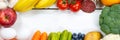 Fruits and vegetables food collection cooking banner frame copyspace top view