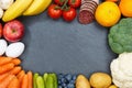 Fruits and vegetables food collection frame slate copyspace from Royalty Free Stock Photo