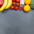 Fruits and vegetables food collection square slate copyspace fro Royalty Free Stock Photo