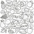 Fruits Vegetables Food Traditional Doodle Icons Sketch Hand Made Design Vector Royalty Free Stock Photo